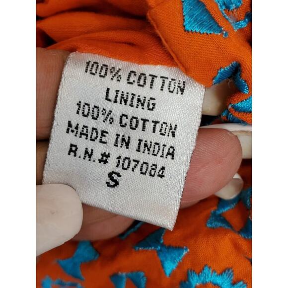 Sabby Anand Women's Orange Cotton Round Neck Sleeveless Knee Length Dress S - Picture 9 of 10